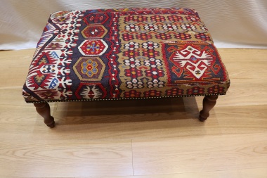 R7597 Antique Turkish Kilim Ottoman Stool Table