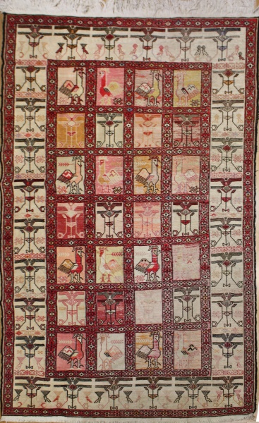 R7335 Beautiful Vintage Wool and Silk Handwoven Soumak Rug