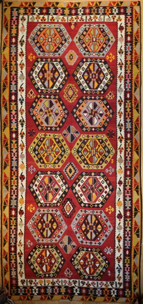 R8067 Large Vintage Flat Weave Rug